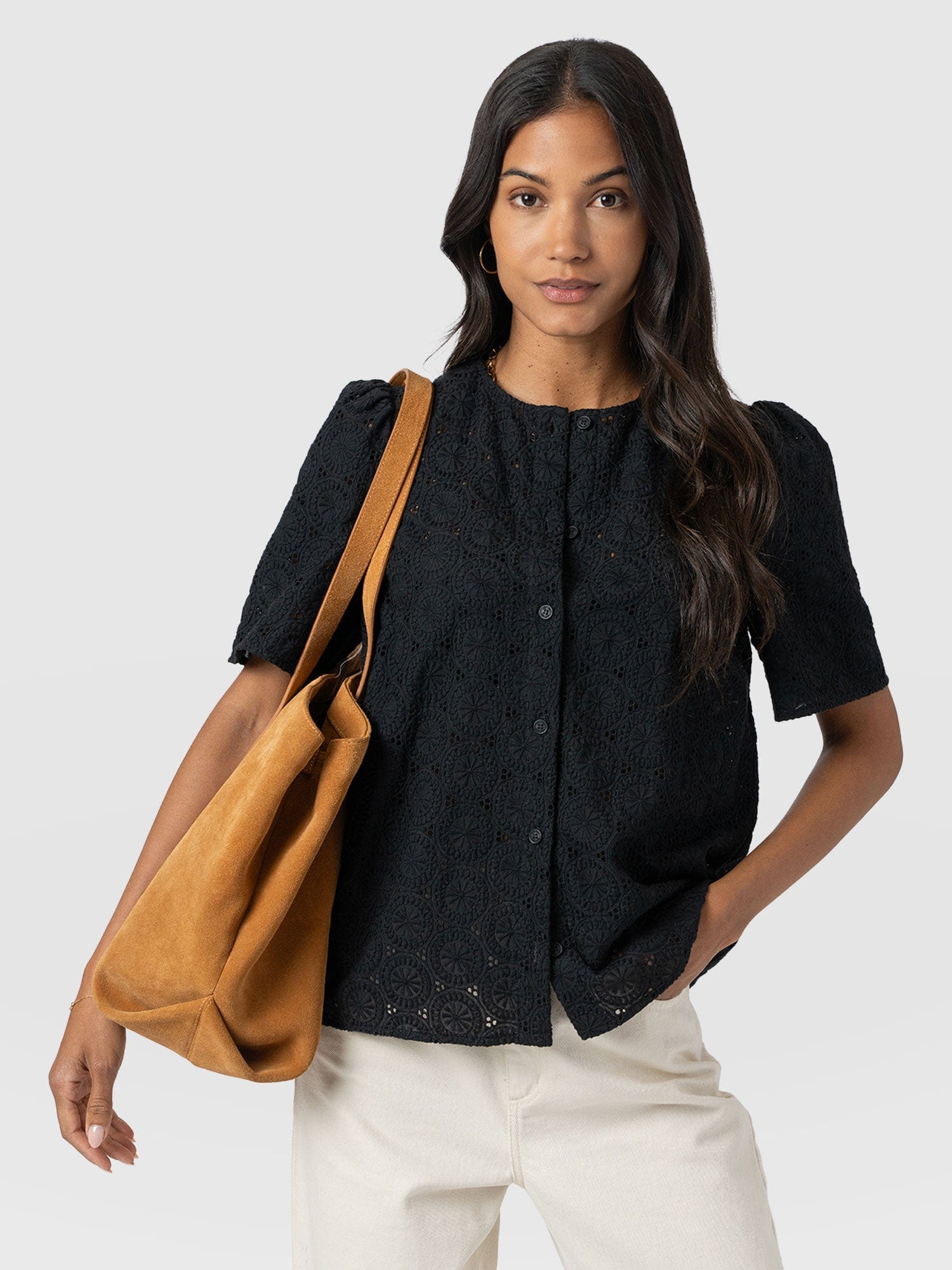 Tabitha Short Sleeve Blouse - Black - Women's Blouses | Saint + Sofia® EU
